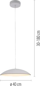 Schöner Wohnen LENTE 14606-16 – lampă suspendată LED dimabilă pe cablu, 17 W, 230 V, Ø 40 cm, albă