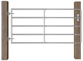 vidaXL Poartă de câmp cu 5 bare, argintiu, (95-170) x 90 cm, oțel
