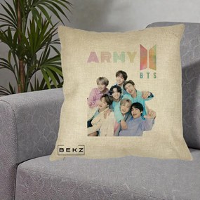 Perna Personalizata K-pop BTS ARMY Fotografie Grup Veseli, 40x40 cm, Crem, Husa Detasabila, Perna Inclusa, BEKZ®
