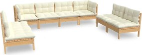 vidaXL Set mobilier de grădină cu perne, 8 piese, crem, lemn masiv pin