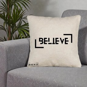 Perna Decorativa Believe Minimalist, 40x40 cm, Bej Canapea, Husa Detasabila, Perna Inclusa, BEKZ®