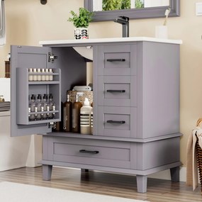 Dulap de baie pe podea cu chiuvetă, spațiu de depozitare variat, 76x46x83,5 cm, Gri