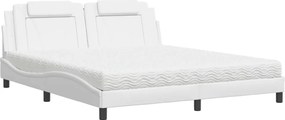 vidaXL Pat, Viana, cu saltea, alb, 180x200 cm, piele ecologică