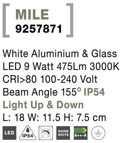 Aplica LED de perete pentru iluminat exterior design modern IP54 MILE alb NVL-9257871