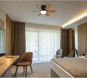 Lustra LED cu Ventilator si telecomanda DELORES negru/ efect de lemn