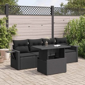 3326396 vidaXL Set mobilier de grădină cu perne, 5 piese, negru, poliratan