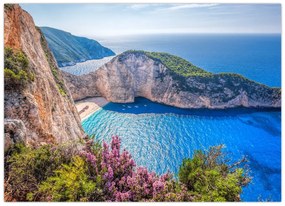 Tablou pe sticlă - Plaja Navagio, Grecia (70x50 cm)