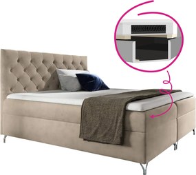 Pat cu boxspring, 180x200, ţesătură bej Velvet, GULIETTE + cadou