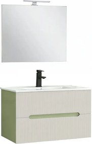 Trent Mobilier de baie 80 cm lavoar ceramic (2 sertare) cu oglindă 60x80 cm verde deschis-alb