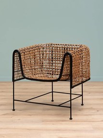 Fotoliu impletit din rattan, cu bordura decorativa neagră, "Asano"
