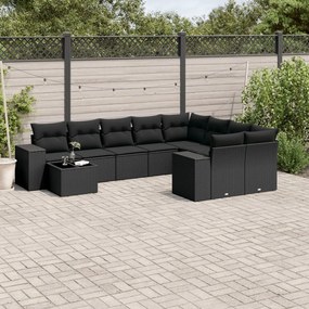 3223054 vidaXL Set canapele de grădină cu perne, 10 piese, negru, poliratan