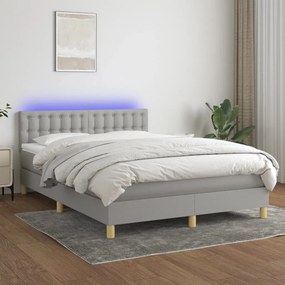 vidaXL Pat cu arcuri, saltea și LED, gri deschis, 140x190 cm, textil