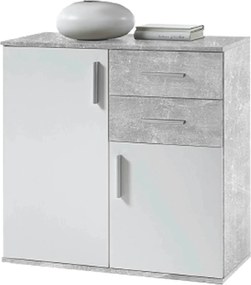 Comoda POPPY 4, alb/gri ciment, PAL melaminat, 80x35x82 cm