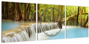 Tablou cu cascada Huai Mae Kamin în pădure (cu ceas) (90x30 cm)