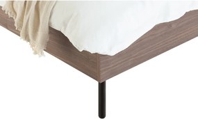 Pat matrimonial în culoare naturală închisă tapițat/din placă aglomerată de lemn cu aspect de lemn de nuc cu somieră 200x200 cm Streiko – noo.ma