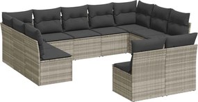vidaXL Set canapele de grădină cu perne, 11 piese, gri, poliratan