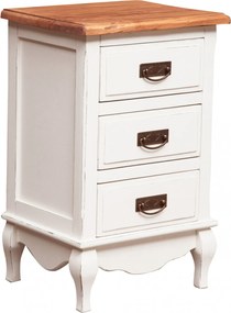 Noptiera, L45 36 H70 cm, alb antichizat natur, lemn masiv