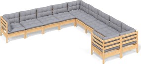 vidaXL Set mobilier de grădină cu perne gri 10 piese lemn masiv de pin