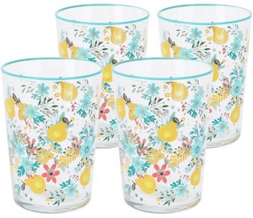 Set 4 pahare Flowers & Fruits 510 ml , albastru