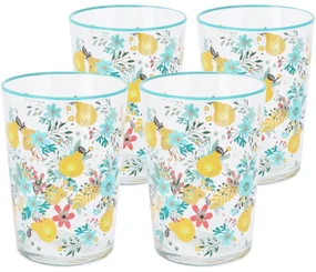Set 4 pahare Flowers & Fruits 510 ml , albastru
