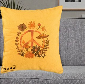 Perna Decorativa Peace Ciuperci Boho, 40x40 cm, Galben, Husa Detasabila, Perna Inclusa, BEKZ®