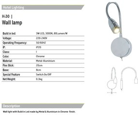 Aplica cu spot Reder LED stil minimalist Hotel crom