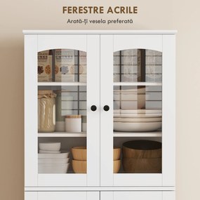 HOMCOM Dulap Bucătărie 162 cm, Credenza, Uși Acrilice Soft-Close, Rafturi, Alb. | Aosom Romania