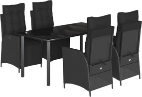 vidaXL Set mobilier de grădină cu perne, 5 piese, negru, poliratan