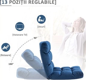 HOMCOM Fotoliu de Podea din Catifea cu Spătar Reclinabil până la 180° și Umplutură Groasă, 55x71x53.5cm, Albastru | Aosom Romania