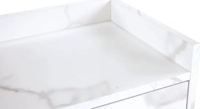 CMAU202 - Carucior 37 cm, cu Rafturi si Roti, masuta manichiura, ucenic cosmetica, masa coafor - Alb - Imitatie de marmura / Negru - Auriu