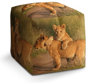 Taburet Cube pui de leu, bej