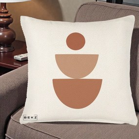 Perna Decorativa Geometric Boho Semicerc Stivuit, 40x40 cm, Crem Reliefat, Husa Detasabila, Perna Inclusa, BEKZ®