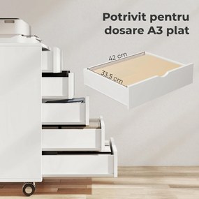 HOMCOM Dulap pentru birou cu 5 sertare pentru documente A3, pe roți și cu încuietoare, 50x40x67.5 cm, alb | Aosom Romania
