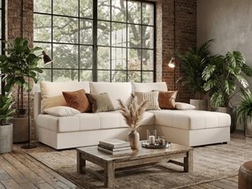 Coltar extensibil de colt VENORIA SLIM, crem, reversibil, 200x143 cm + 2 perne GRATUIT