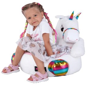 Fotoliu tip sac unicorn, alb roz amestec de culori, BUFEL