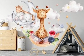 Autocolant de perete cu un elefant și o girafă 120 x 240 cm