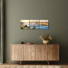Tablou cu orașul Budapesta și râu (cu ceas) (90x30 cm)