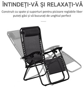 Outsunny Set Mobilier de Gradina 2 Scaune Rabatabil si Masuta Reglabila Pliabila,Tesatura de Textilen, Negru