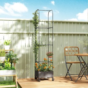 Outsunny Jardinieră Înălțată Autoirigantă din Metal cu Spalier de 185 cm, cu 4 Roți Blocabile pentru Plante Cățărătoare, Recipient cu Găuri de Drenaj pentru Legume și Flori, Negru | Aosom Romania