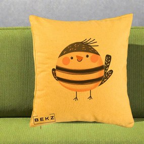 Perna Decorativa Pui Kawaii Bej-Negru Dungat, 40x40 cm, Galben, Husa Detasabila, Perna Inclusa, BEKZ®