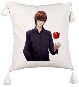 Perna Decorativa cu Franjuri cu Death Note SV, 45x45 cm, Ecru, Cu fermoar