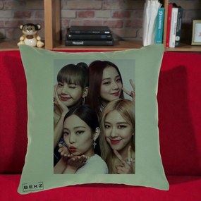 Perna Personalizata K-pop BLACKPINK Foto Grup Selfie 4 Membre, 40x40 cm, Verde, Husa Detasabila, Perna Inclusa, BEKZ®