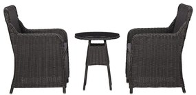 vidaXL Set mobilier bistro de grădină cu perne 3 piese negru poliratan