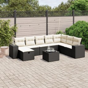 vidaXL Set mobilier de grădină cu perne, 9 piese, negru, poliratan