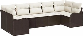 vidaXL Set de canapele pentru grădină 7 pcs maro și alb Rattan poli