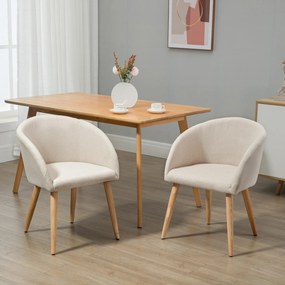 HOMCOM Set de 2 scaune de dining scaun de bucătărie Design scandinav - Picioare inclinate din lemn de cauciuc - Șezut Spătar brațe ergonomice Aspect in Bej | Aosom Romania
