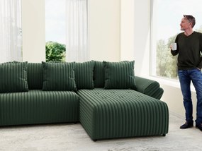 Colțar extensibil dumonde cu ladă de depozitare si sezut confortabil din spuma high-density, Berlin U Ambience Green 380x180 cm