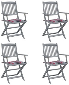 vidaXL Scaune pliabile de exterior cu perne, 4 buc, lemn masiv acacia