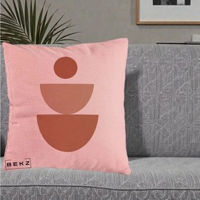 Perna Decorativa Geometric Boho Semicerc Stivuit, 40x40 cm, Roz, Husa Detasabila, Perna Inclusa, BEKZ®