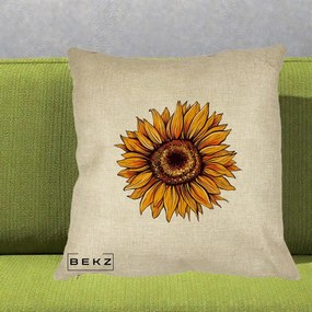 Perna Decorativa Floarea Soarelui Vibranta, 40x40 cm, Crem, Husa Detasabila, Perna Inclusa, BEKZ®